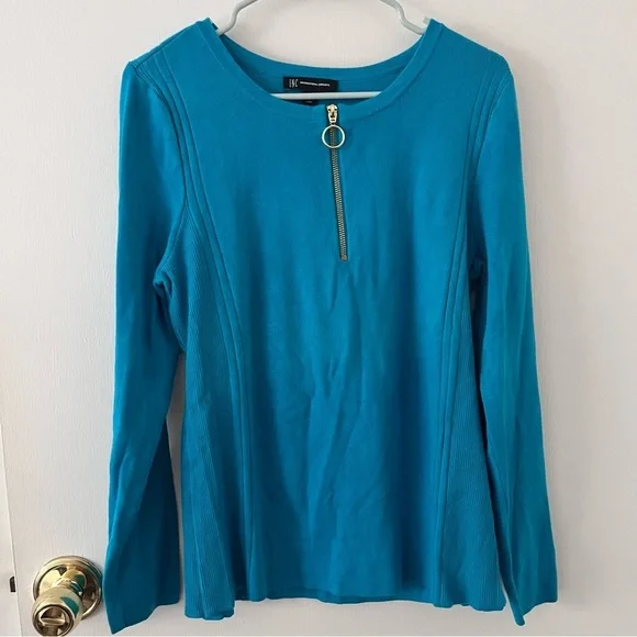 INC International Concepts Teal Quarter Zip Ribbed Sweater XXL - Picture 2 of 11